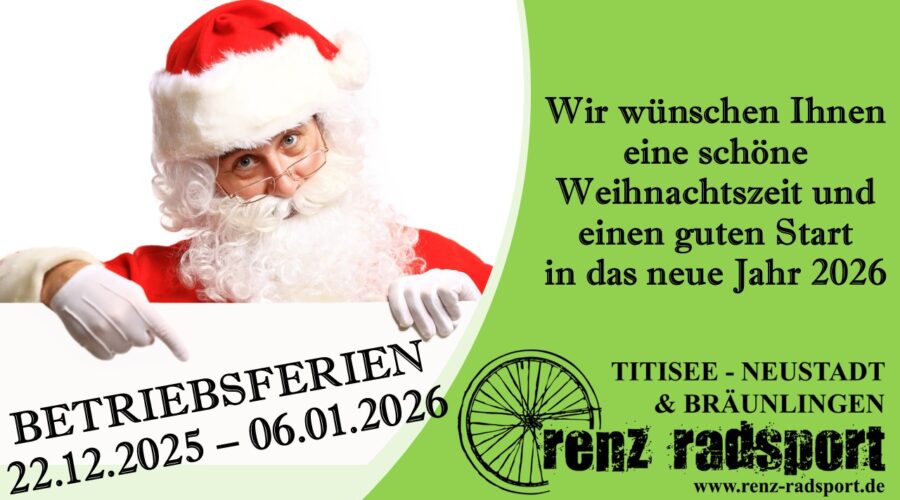 Renz Radsport Schild Weihnachtsferien 2025
